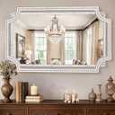 HOITUZYUS 30x40 Inch Rustic Farmhouse Decorative Mirrors for Living Room, Boho Wood Wall Mirror for Bathroom, Entryway & Fireplace Mantel - Horizontal or Vertical Hanging