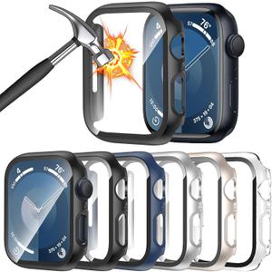 [6 Pack] Case for Apple Watch SE 3/SE 2nd Gen Series 6 5 4 SE 44mm Screen Protector with Ultra-Thin Tempered Glass, Full Coverage Anti-Scratch Hard Face Cover for iWatch 44 mm