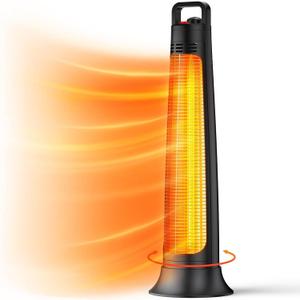 FLOWBREEZE Patio Heater Electric, Portable Outdoor Heater, 1200W, 3S Instant Heating, Infrared Heater with 60°Oscillating, 180min Timer, Tip-Over Protection, Super Quiet Heater for Indoor Outdoor Use