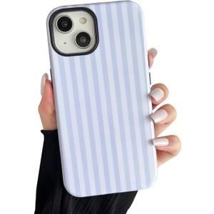 Compatible with iPhone 13/14 Case, Cute Fashion Aesthetic Striped Pattern Cover for Women, Shockproof Soft TPU and Hard PC Protective Phone Case for iPhone 13/14 6.1"- White