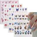 Butterfly Nail Art Stickers Decals Butterfly Nail Decals 3D Self Adhesive Nail Stickers Aurora Spring Red Pink Blue Designs Nail Art Supplies for Women Nails Manicure Decorations 4 Sheets