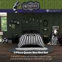 Franco Collectibles Beetlejuice Halloween Striped Bedding 5 Piece Super Soft Reversible Comforter and Sheet Set, Queen, (Officially Licensed Product)
