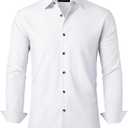 Alimens & Gentle Mens Dress Shirts Stretch Long Sleeve Formal Business Wedding Button Down Shirt Wrinkle Free (X-Large, White)