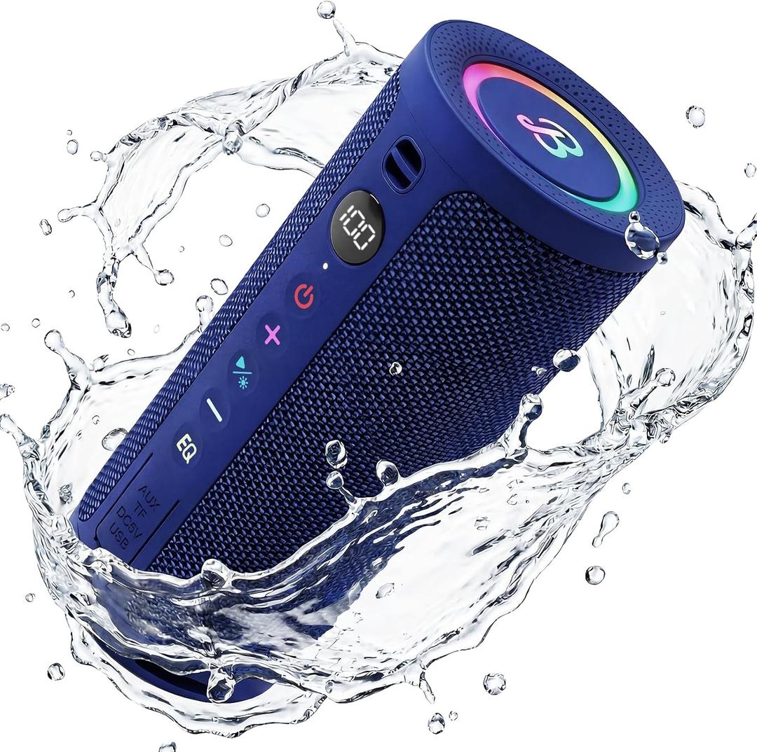BassBloom Roar 3 Portable Bluetooth Speaker,20W Powerful Sound with JIKE Bass,IPX6 Waterproof,24H Playtime,Bluetooth 5.4,RGB Lights,Wireless TWS Pairing,Outdoor for Camping and Beach (Blue)