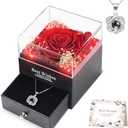 Pack of 2 WOKEISE Lighted Preserved Real Rose with I Love You Heart Necklace, Gifts for Christmas Day, Mothers Day Anniversary Birthday Flowers Gifts for Women Girlfriend Wife Mom Grandma - Red