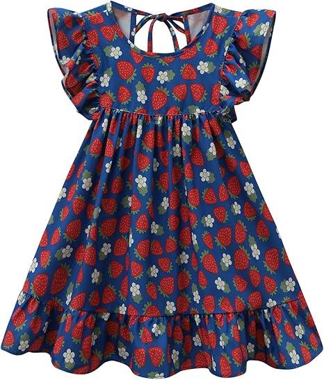 LYXIOF Girl Linen Ruffle Dress Baby Summer Beach Sundress Strawberry 80