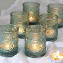 12pcs Green Votive Candle Holders Glass Tea Lights Candle Holder Bulk for Birthday Parties, Weddings, Table Decorations, Candle light Dinners
