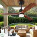 60 inch Smart Ceiling Fan with Lights,Outdoor Ceiling Fan 3 Wood Blades Compatible with Alexa/Gg Voice Control&App&Remote,Quiet DC Motor for Covered Patio Porch Bedroom,Dark Walnut