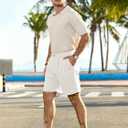 JEMLDL Men's Cotton Linen Shorts 7.5" Casual Pleated Summer Vacation Beach Elastic Waist Shorts with Pockets (White, M)