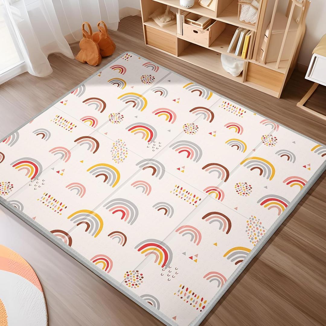 Baby Play Mat, Middle 59X59" Playmat for Playpen, 0.8 Inch Thick Foldable Baby Crawling Mat, Portable Playmat for Babies and Toddlers, Infants, Toddler, Kids (Rainbow)