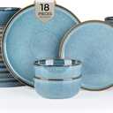 GBHOME Ceramic Dinnerware Sets for 6, 18 Pieces Stoneware Plates and Bowls Sets, Scratch Resistant Dishes, Dishwasher & Microwave Safe, Space Blue