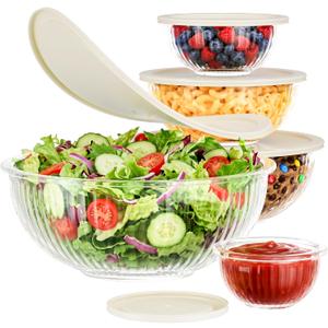 Jelife Glass Mixing Bowls with Lids Set - 5 Packs, Borosilicate Nesting Glass Bowls (3.7-2.1-1-0.5-0.2QT) for Baking, Salad, Meal Prep, Serving, Food Storage, BPA Free & Dishwasher Safe