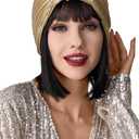 BABEYOND Women's Turban Hat with Crystal Vintage Head Wrap Knit Pleated Turban Gold