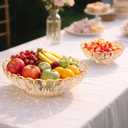 Gold Large Decorative Bowl 12'' Hand-painted Ruffle Decorative Bowl Glass Fruit Bowls Crystal Key Bowls Modern for Counter Home Decoration Table Centerpiece Kitchen Dining Room(Flat)