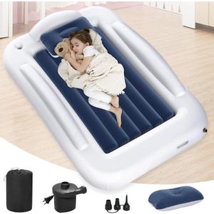 Inflatable Toddler Travel Bed - Portable Toddler Kids Travel Bed with Safety Sides Complete Kids Air Mattress Set with High-Speed Pump, Ideal for Vacation Camping and Sleepover (60 Inches)