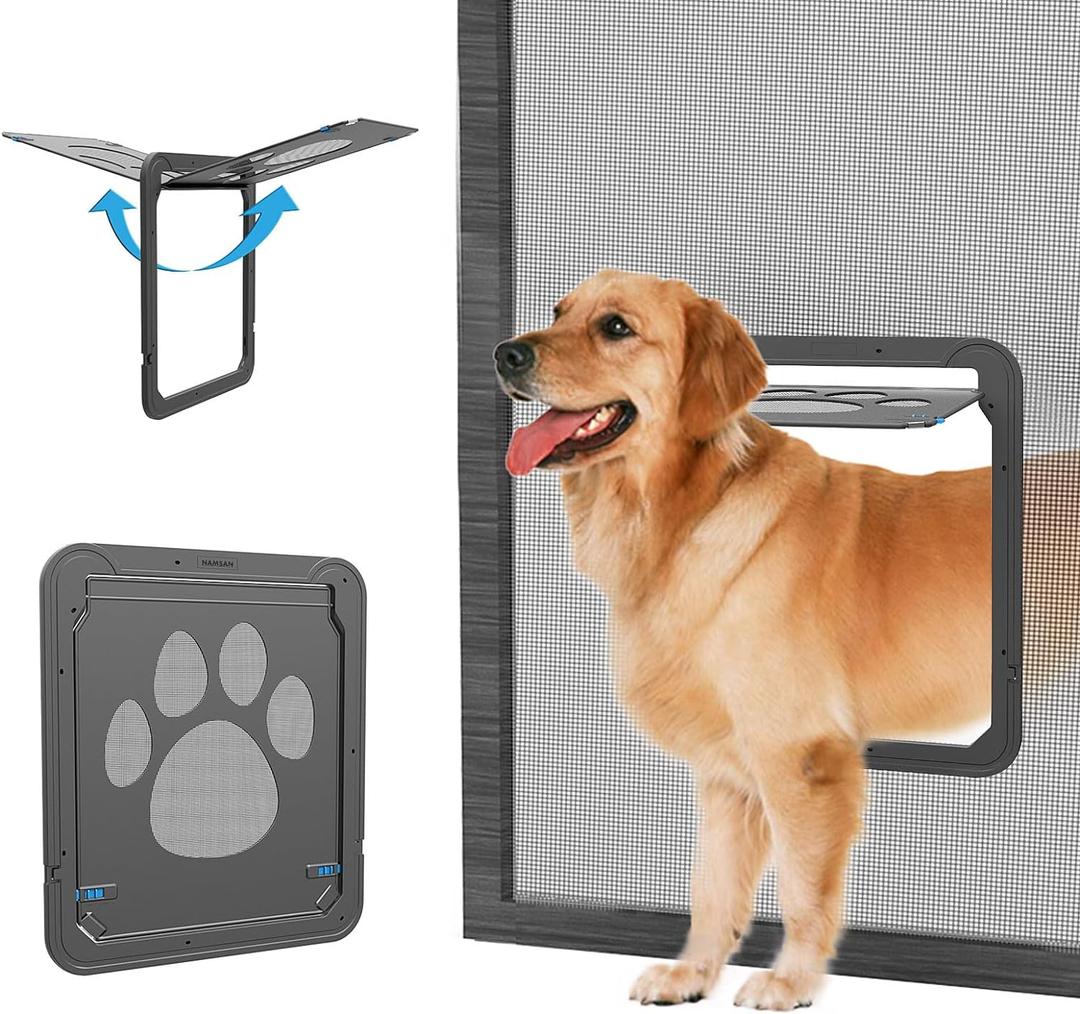 NAMSAN Dog Screen Door, Flap Opening 12 x 14 inches, Dog Door for Screen Door, Magnetic Self-Closing Large Pet Door for Sliding Door, Screen Door with Doggie Door Built in, Lockable, Black