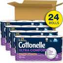 Cottonelle Ultra Comfort Toilet Paper with Cushiony CleaningRipples Texture, Strong Bath Tissue, 24 Family Mega Rolls = 108 Regular Rolls (4 Packs of 6)