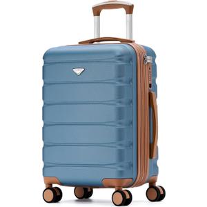 Carry On Suitcase Hardside Built In TSA Lock & USB Port Silent Double Spinner Wheels Maximum Overhead Carry-On Bag For American & United Approved Airlines( 22x14x9" ,Blue/Tan )