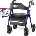 VOCIC Z21 Rollator Walker for Seniors with Seat, 8" All Terrain, 350 LBS | Lightweight Foldable & Dual Height Adjustable for Seniors, Ergonomic Arc Seat&6" Ultra Backrest Provide Comfort, Blue
