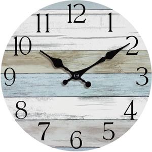 HYLANDA Wall Clock, 14 Inch Wall Clocks Battery Operated Silent Non Ticking, Large Wooden Clocks Decorative for Kitchen, Bathroom, Bedroom, Living Room Blue White
