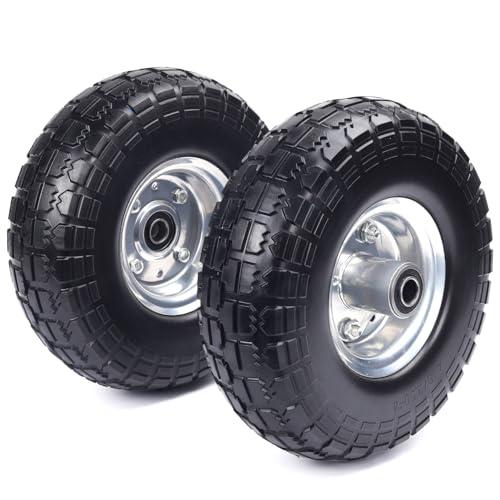 High Load, Hyssk 4.10/3.50-4'' Tire and Wheel flat free, 10" Heavy Duty Solid Replacement Tire with 5/8” Axle Bore and Steel Bearings for Gorilla Cart, Hand Truck, Garden Cart, Yard Wagon Cart(2 Pack)