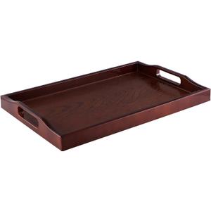 MDLUU Plastic Serving Tray, Ottoman Tray with Cutout Handles, Rectangle Butler Tray for Breakfast in Bed, Coffee Table Decor, Party (Cherry) (16.3" x 10.6" x 1.3", Red Brown)