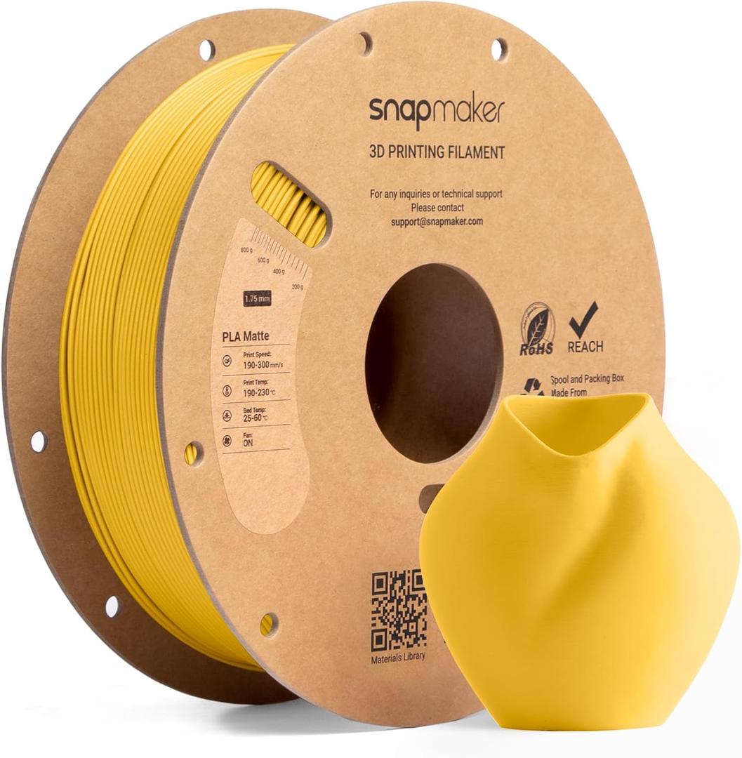 Snapmaker Matte PLA Filament 1.75mm, RFID 3D Printer Filament for Snapmaker U1, Dimensional Accuracy +/- 0.02mm, 300mm/s High Speed Printing Clog-Free for Most FDM Printers,1kg(2.2lbs) Sunburst Yellow