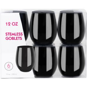 PLASTICPRO 12 Pack Black Plastic Wine Glasses Stemless Disposable 12 oz BPA Free Shatterproof Plastic Wine Cups Wine Glasses for Parties