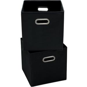 11 Inch Foldable Storage Bins ,Black Fabric Cubes Organizer Baskets with Handle for Closet or Collapsible Box, 11x11x11 Set of 2 (Black )