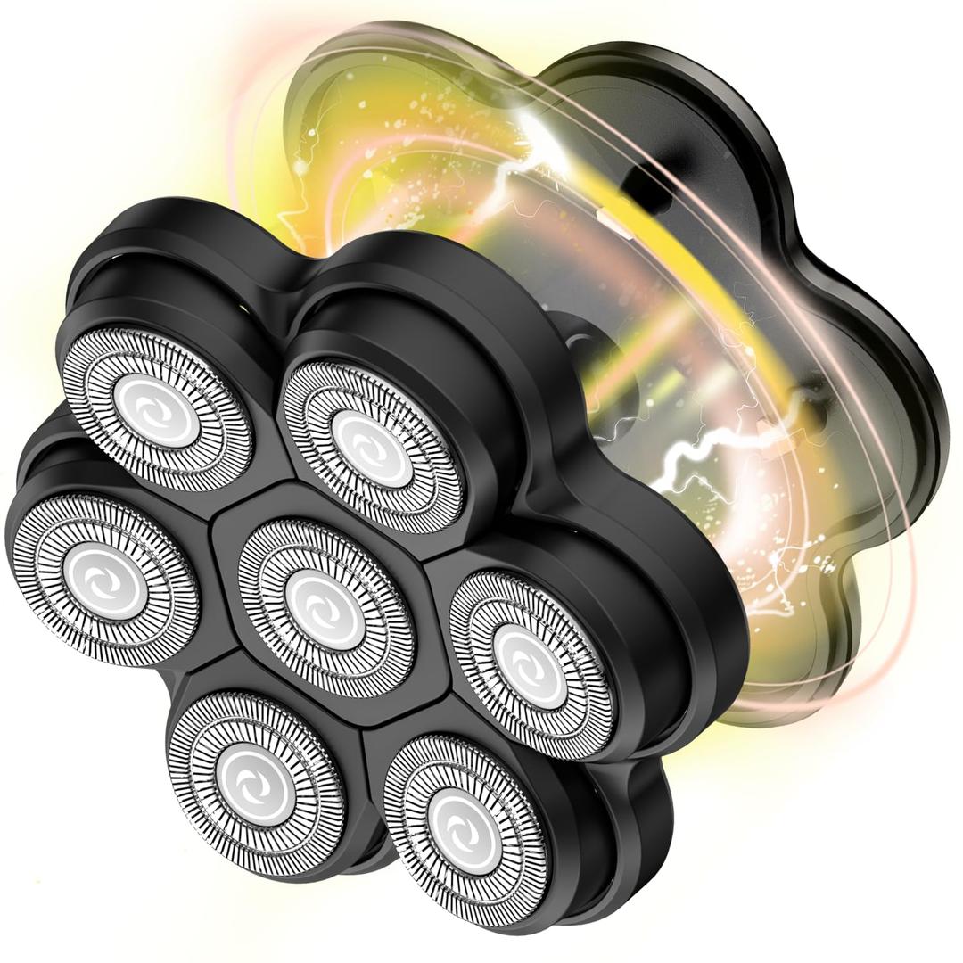 Universal Head Shaver Replacement Heads Magnetic 7 Blades Head Shavers Replacement Blades Compatible with Freebird Shaver & Other Brands (hmblack7)