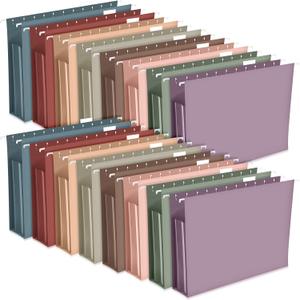 Sepamoon 40 Pcs Hanging File Folders Extra Capacity File Folders Letter Size for Filing Cabinet Expandable Reinforced Color Hanging Organizer(Morandi Color)