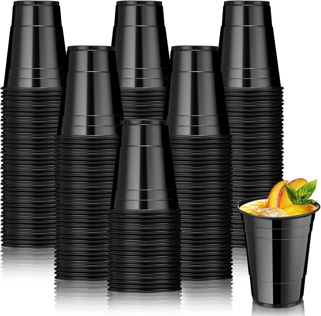Lounsweer 100 Pack 16 oz Graduation Plastic Cups Party Supplies Disposable Drinking Water Cups for Wedding Birthday Beer Taste Serving Snack Sample Tastings Barbecues Picnic(Black)
