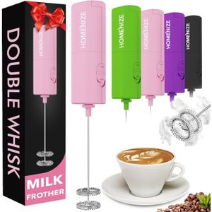 Matcha Whisk,Double whisk Milk Frother,Frother For Coffee Foam Maker for Lattes - Whisk Drink Mixer for Coffee, Mini Foamer for Cappuccino, Frappe, Matcha, Hot Chocolate,PINK
