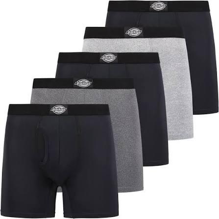 Dickies 5 Pack Mens Boxer Briefs With Pouch, Moisture Wicking Performance Underwear For Men (Black, S)