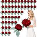 50Pcs Artificial Peonies Flowers Bulk, 4 Burgundy Peonies Fake Flowers Heads for Table, Faux Silk Peony Arrangements for Wedding, Valentine, Engagement, Office, Coffee, Dining Decorations