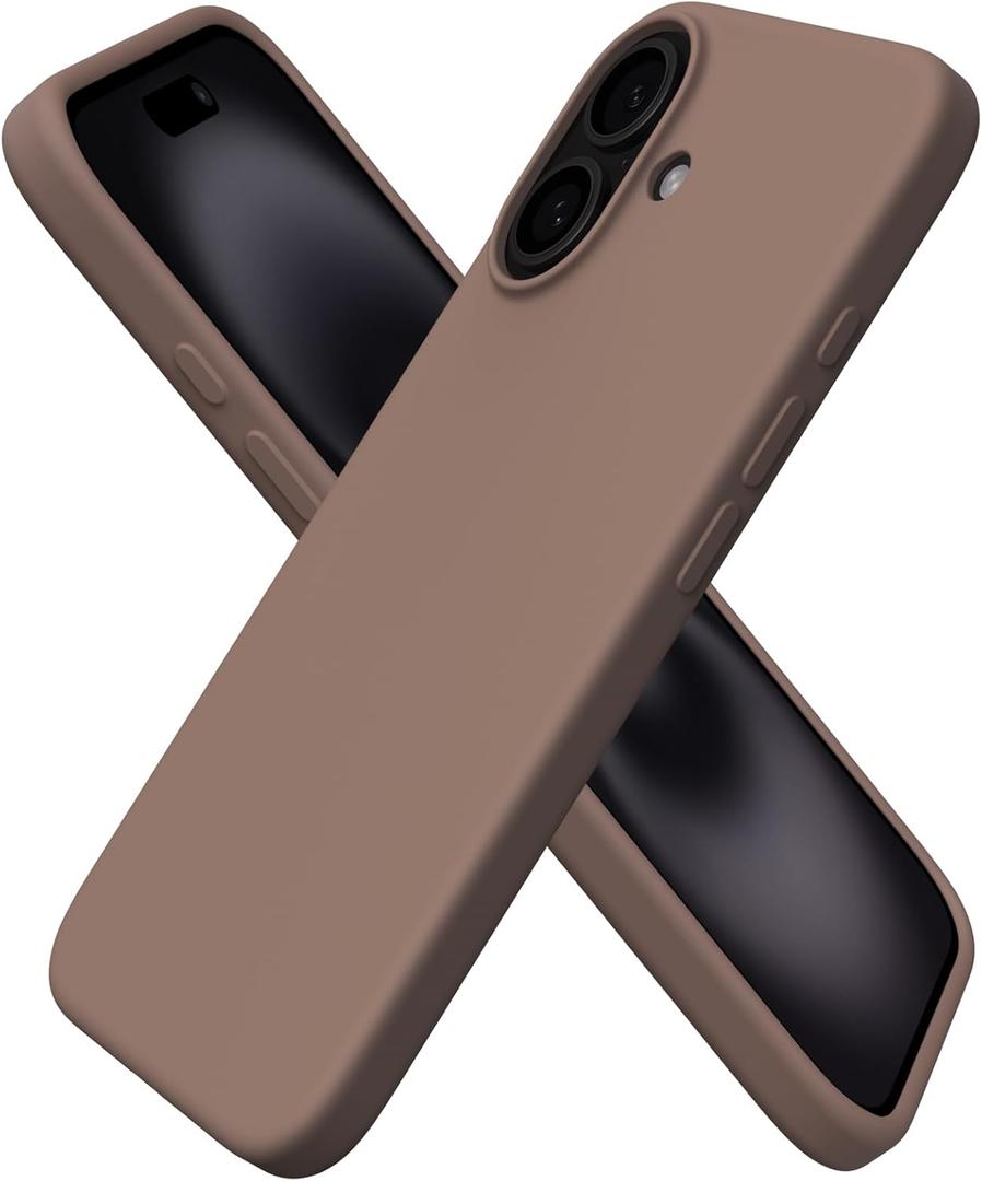 ORNARTO Compatible with iPhone 16 Case 6.1", Slim Liquid Silicone 3 Layers Full Covered Soft Gel Rubber Shockproof Phone Case, Protective Cover with Anti-Scratch Microfiber Lining-Light Brown