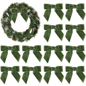 AIMUDI Sage Green Velvet Bows 4.5" for Christmas Tree, Wreaths, Gift Wrapping - Festive Winter Decor, Tree Garland, Swag, Wedding - 12 PCs