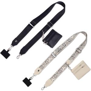 2 Pack Clip and Go Strap for Phone with Wallet Crossbody - Phone Strap Crossbody with Zippered Pouch, Multifuctional Adjustable Cell Phone Lanyard for Going out (Black + White)