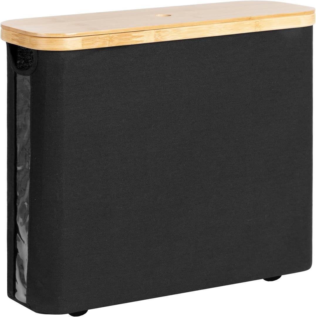 StorageWorks Toilet Paper Storage Basket, Papers Container with Bamboo Lid, Medium Toilets Holder for Up to 9 Mega Rolls, Organizer for Bathroom, Black, 1 Pack