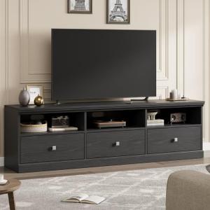 IDEALHOUSE 70in TV Stand for TVs up to 80", Mid Century Modern Entertainment Center with Storage Drawer and Open Shelves, TV Console Media Cabinet for Living Room, Bedroom, Black (\\u200e70 inches x 15.4 inches x 20.5 inches)