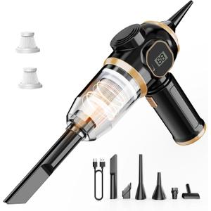 Brushless Motor Portable Cordless Car Vacuum Cleaner 25000 Pa High Power, LCD Display, Rechargeable Handheld Vacuum for Car, Home, Office | Efficiently Removes Pet Hair, Sofa (Black & Gold)