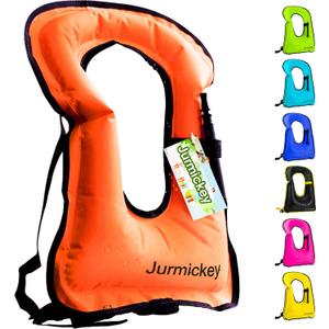 Inflatable Snorkel Vest Adults, Portable Snorkel Jacket, Buoyancy Vest for Snorkeling, Swimming, Kayaking, Boating, Safety Load Up to 220 Ibs (Orange)