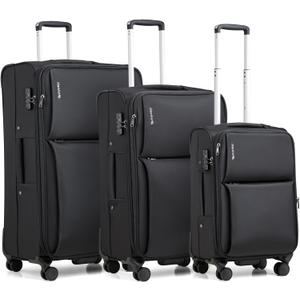 Hanke 3 Piece Luggage Sets Softside Expandable Carry On Luggage Set Travel Suitcase Sets with Spinner Wheels TSA Approved Luggage(Black, 20in/24in/28in), 3 Pc Set