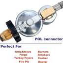 10FT High Pressure Propane Regulator with Hose, Adjustable 0-30 PSI Regulator with Gauge, Stainless Steel Braided Hose, Connect 5-100LB POL Propane Tank to Fire Pit Burner Heater Fryer Smoker Griddle