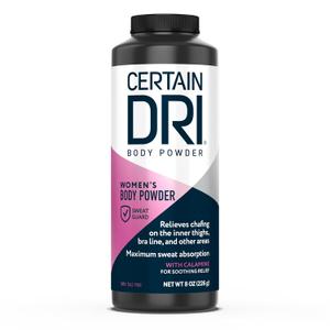 Certain Dri Womens Body Powder - Talc-Free - Triple-Action Sweat, Odor, & Moisture Control - Anti-Chafing Calamine Formula - Doctor-Recommended for Sensitive Skin - 8 oz