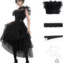 SHIKI Family Wednesday Costume Vintage Goth Black Raven Dance Dress Cosplay Women Girl Tulle Lace Skirt Halloween Party Outfit (XL-Dress)