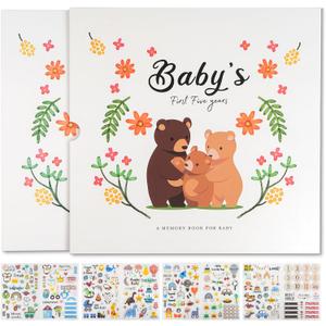 Baby Keepsake Memory Book for Baby Girl, Timeless First 5 Year Baby Book, A Milestone Baby Book to Record Every Event from Birth to Age 5, Baby Gender Neutral Journal Scrapbook Photo Album - Bear