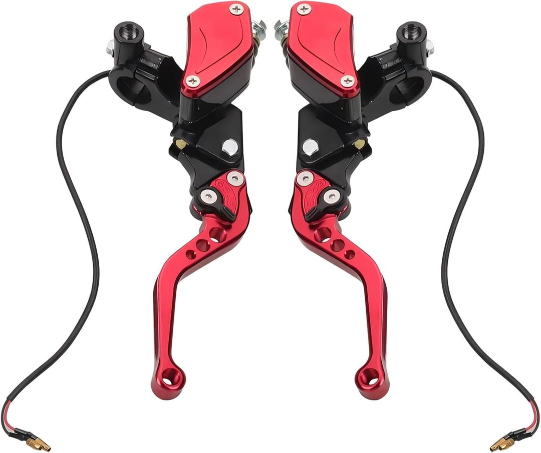 Universal Motorcycle Brake Clutch Pump Lever with Dual Hydraulic Master Cylinder Reservoir Set Left & Right CNC Suitable for 50-300cc Motorcycles with 7/8" 22mm Handlebars (Red)