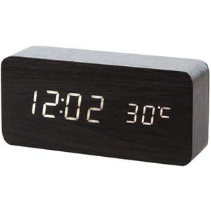 Multicolor Sound Control Wooden Wood Square LED Alarm Clock Desktop Table Digital Thermometer Wood USB/AAA Date Display (B1)