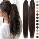 Rich Choices Claw Clip Ponytail Extension Human Hair #2 Dark Brown Real Hair Ponytail Extension Balayage 18 Inch Clip In Long Ponytail Hair Extensions Straight For Women One Piece 115g